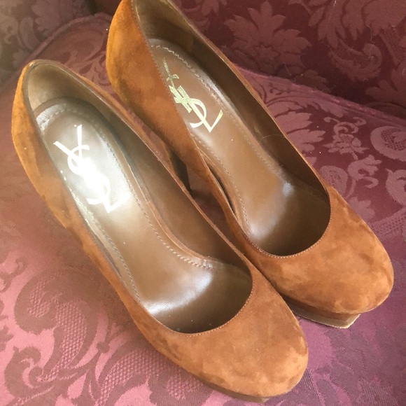 YSL Caramel Brown Tribute Suede Pump - Picture 2 of 9